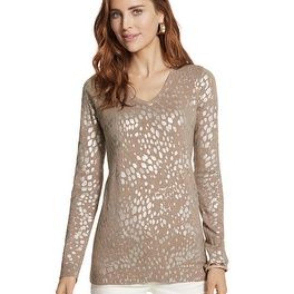 Chico's Metallic Print Sweater EUC